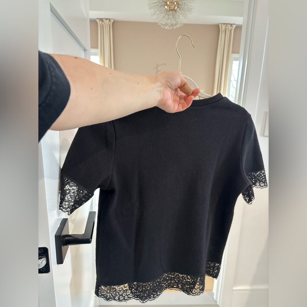 Zara Black Lace Trim Short Sleeve Top